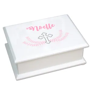 Personalized Lift Top Jewelry Box - Pink Cross