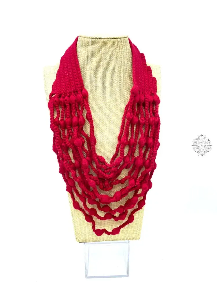 Peruvian Hand Knit | Soft Felt/Wool Necklace | Unique multi-strand design | Spring Fashion | Button Closure