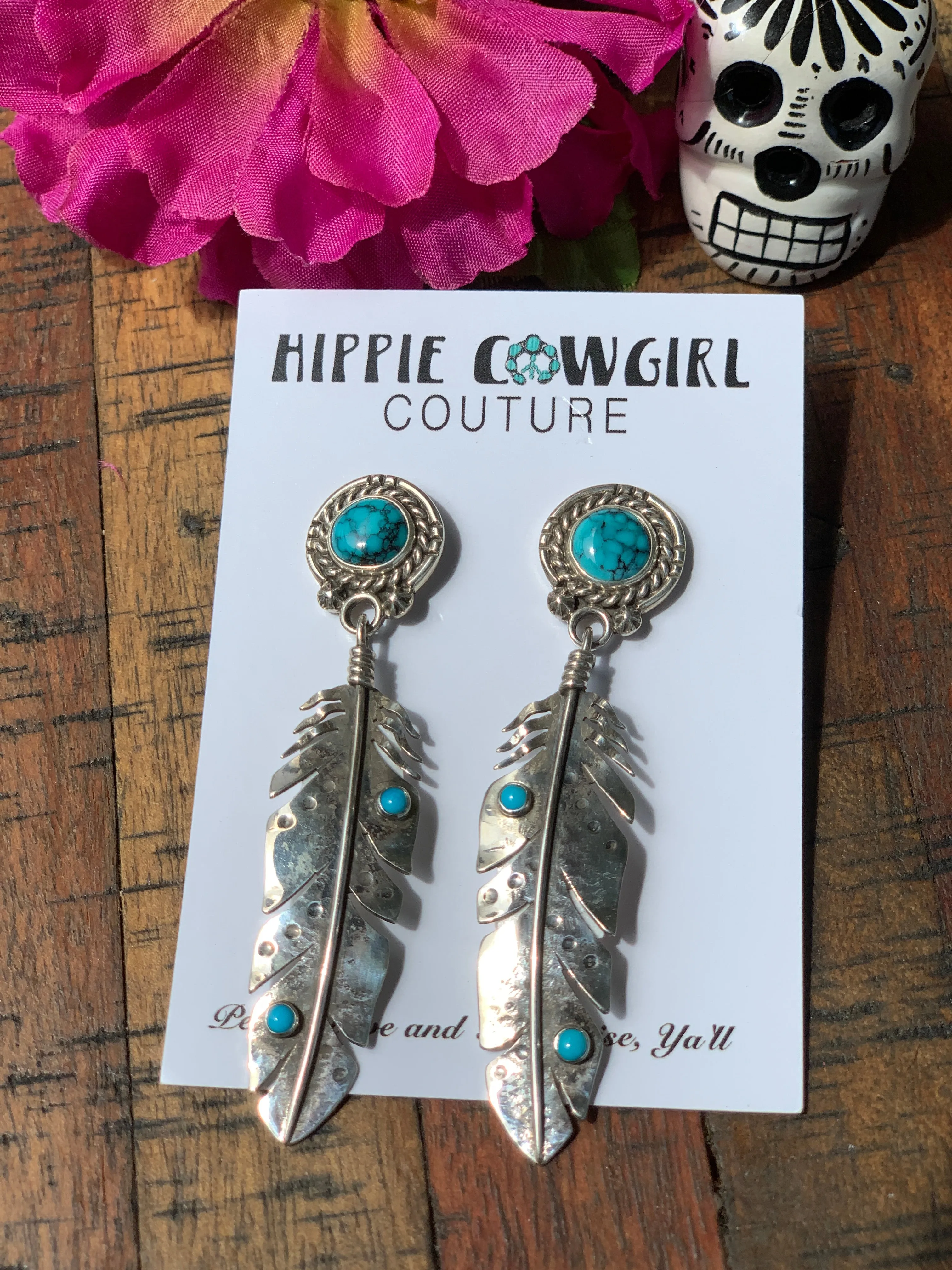 "Annelise Williamson" Turquoise Accented Feather Earrings