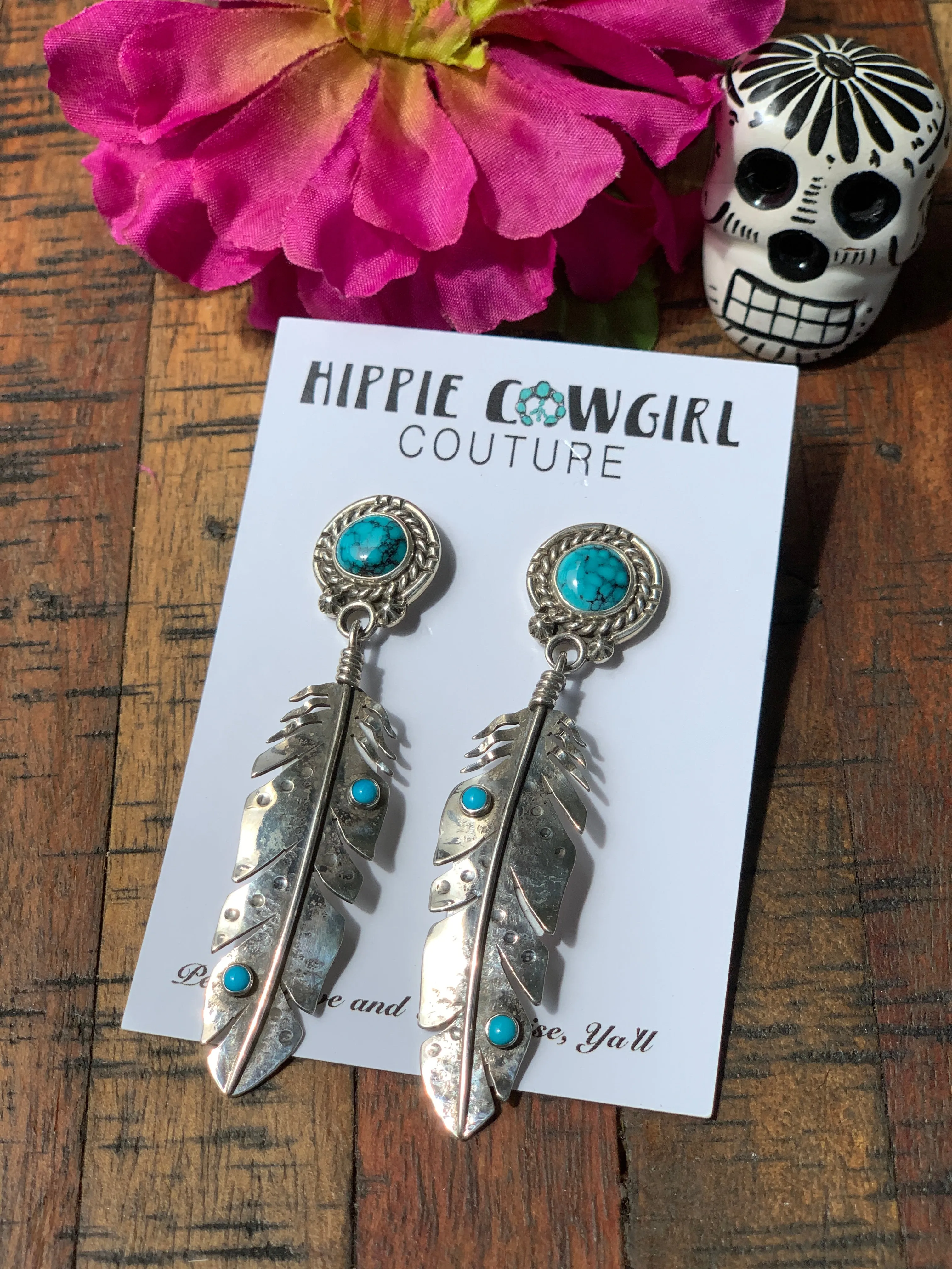 "Annelise Williamson" Turquoise Accented Feather Earrings