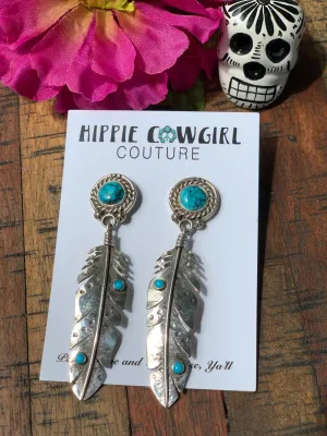 "Annelise Williamson" Turquoise Accented Feather Earrings