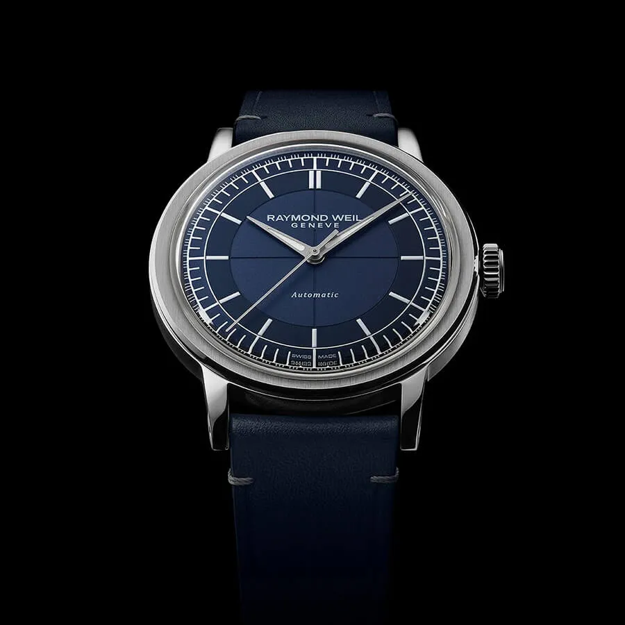 Raymond Weil Millesime Men's Automatic Blue Sector Dial Blue Leather Strap 2925-STC-50001