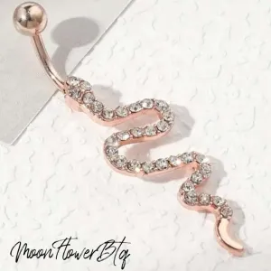 Rose Gold CZ Snake Navel Belly Button Ring