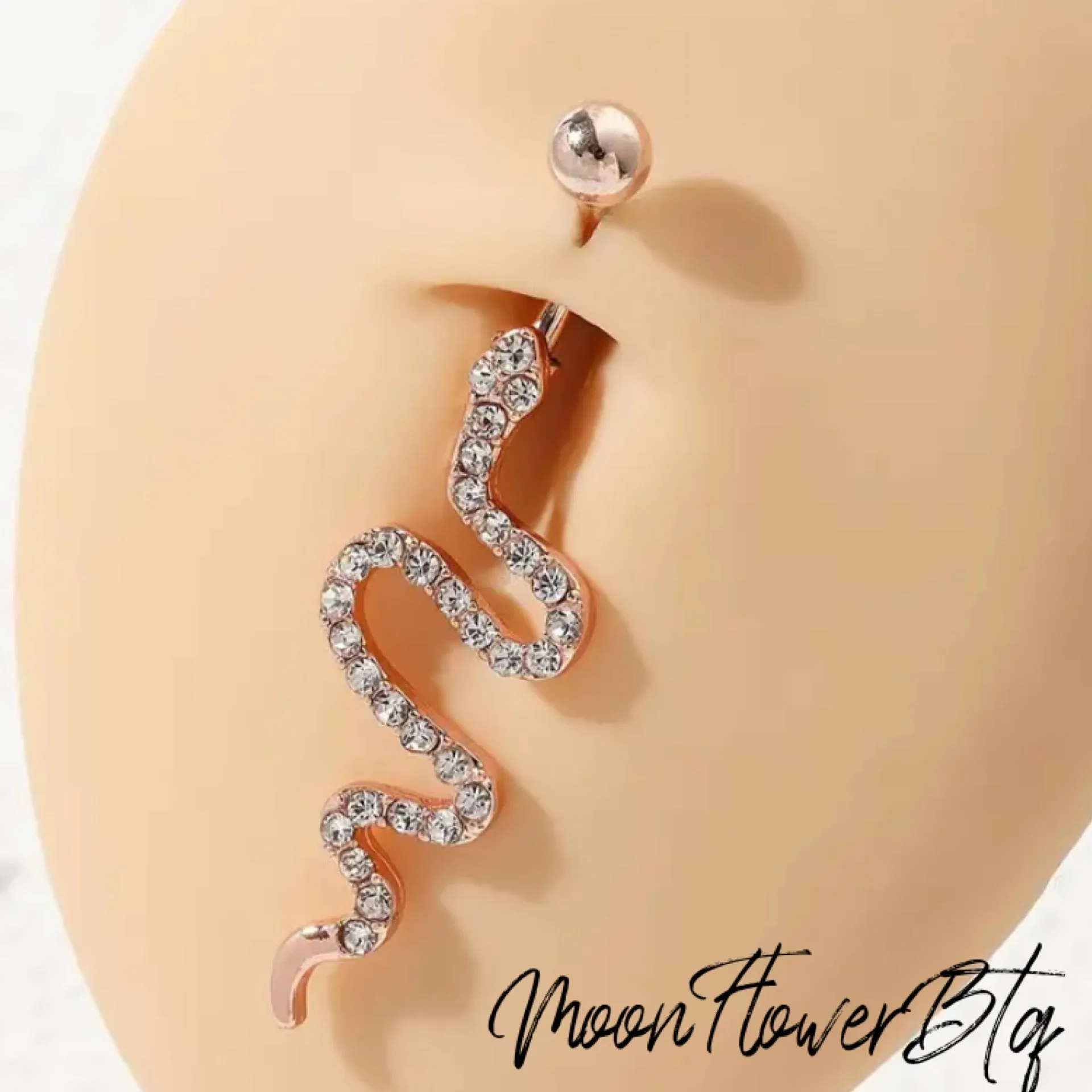 Rose Gold CZ Snake Navel Belly Button Ring