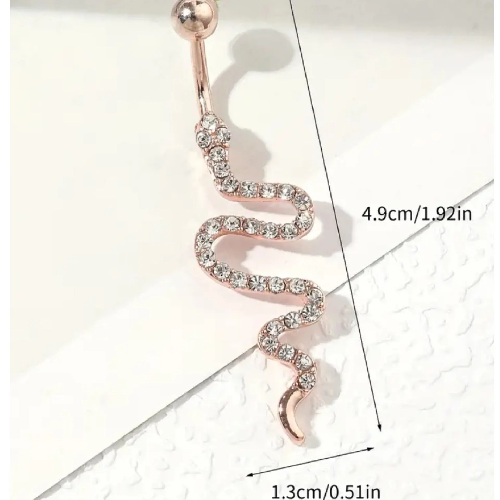 Rose Gold CZ Snake Navel Belly Button Ring