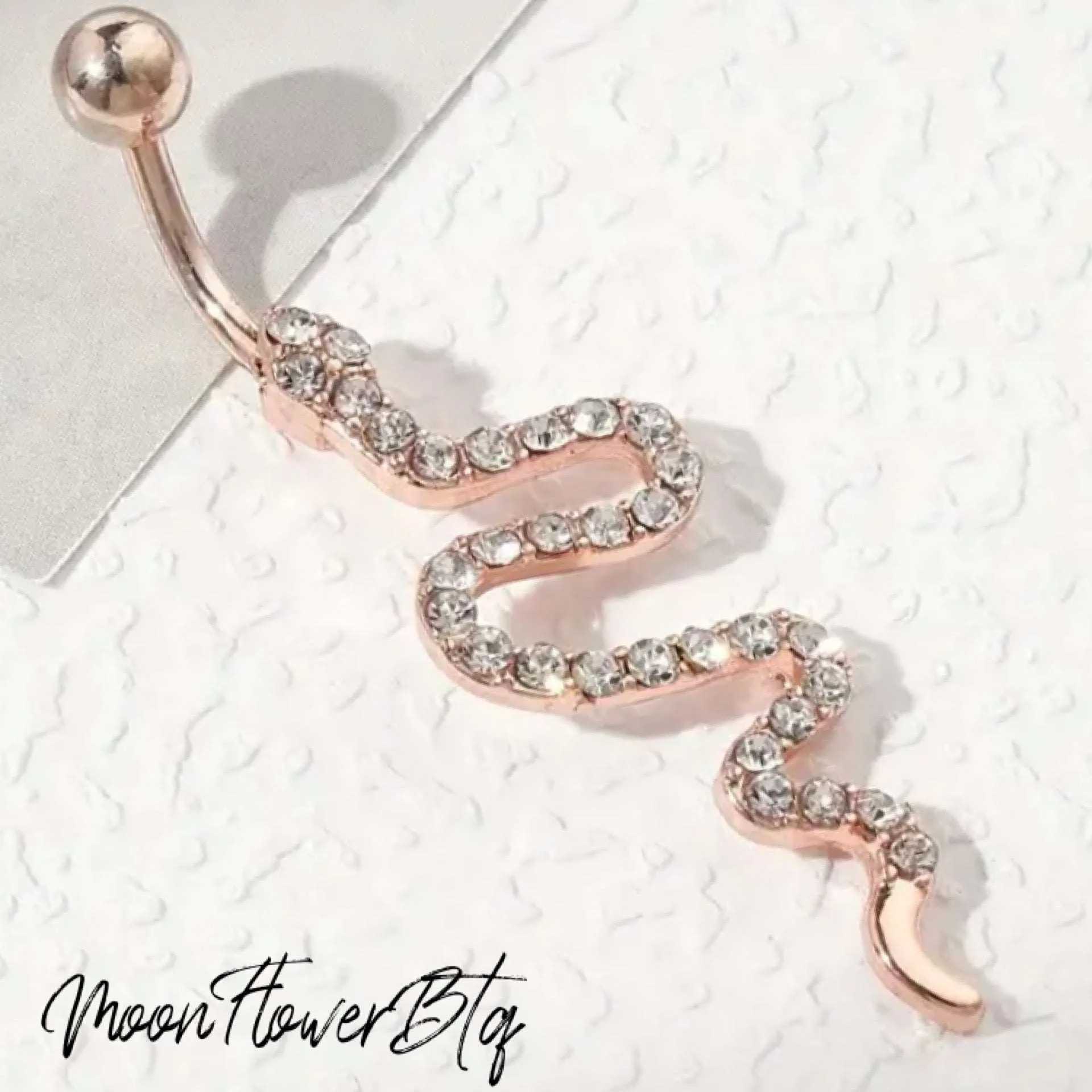Rose Gold CZ Snake Navel Belly Button Ring