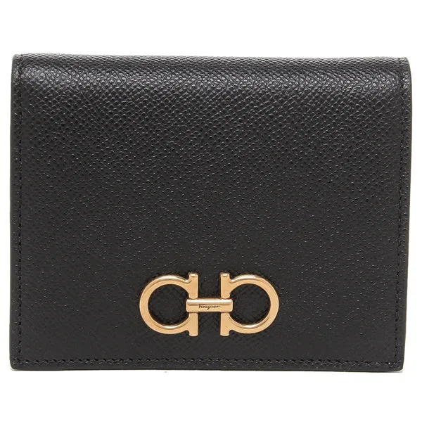 Salvatore Ferragamo wallet Bi-fold wallet Gancio Compact wallet Black Ladies