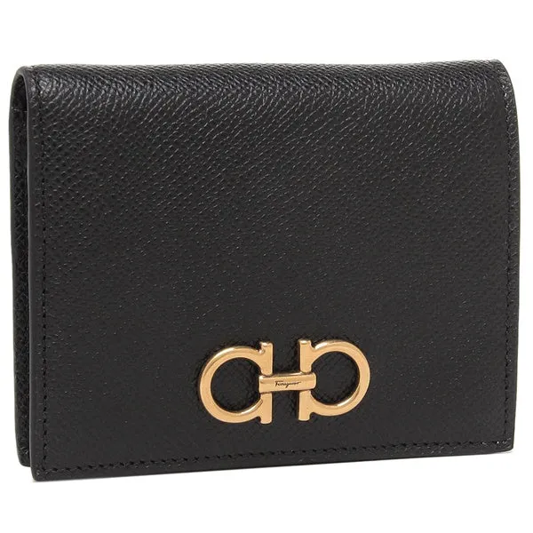 Salvatore Ferragamo wallet Bi-fold wallet Gancio Compact wallet Black Ladies