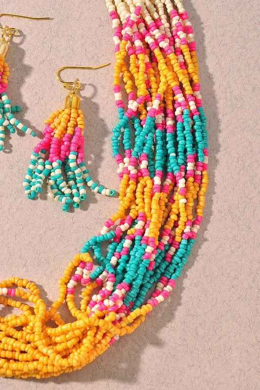 Seed Bead Necklace & Earrings Set