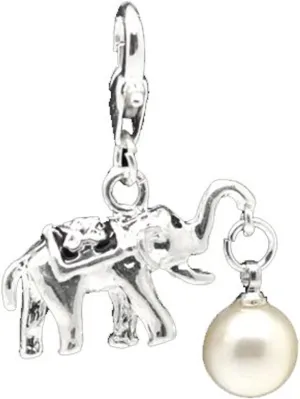 Sexy Sparkles Clip on Elephant with White Imitation Pearl Charm for European Jewelry with Lobster Clasp