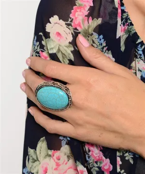 SILVER TURQUOISE ADJUSTABLE RING