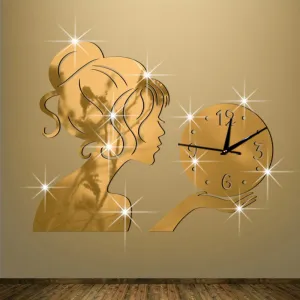 Stereo Girl Mirror Wall Clock Study Bedroom Living Room Background Wall Ackle Mirror Silent  Room Decor  Wall Stickers