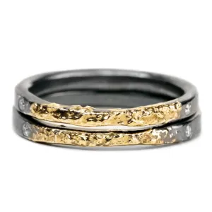 The Jane Stack Rings - 18k Gold, Oxidized Silver   Diamonds