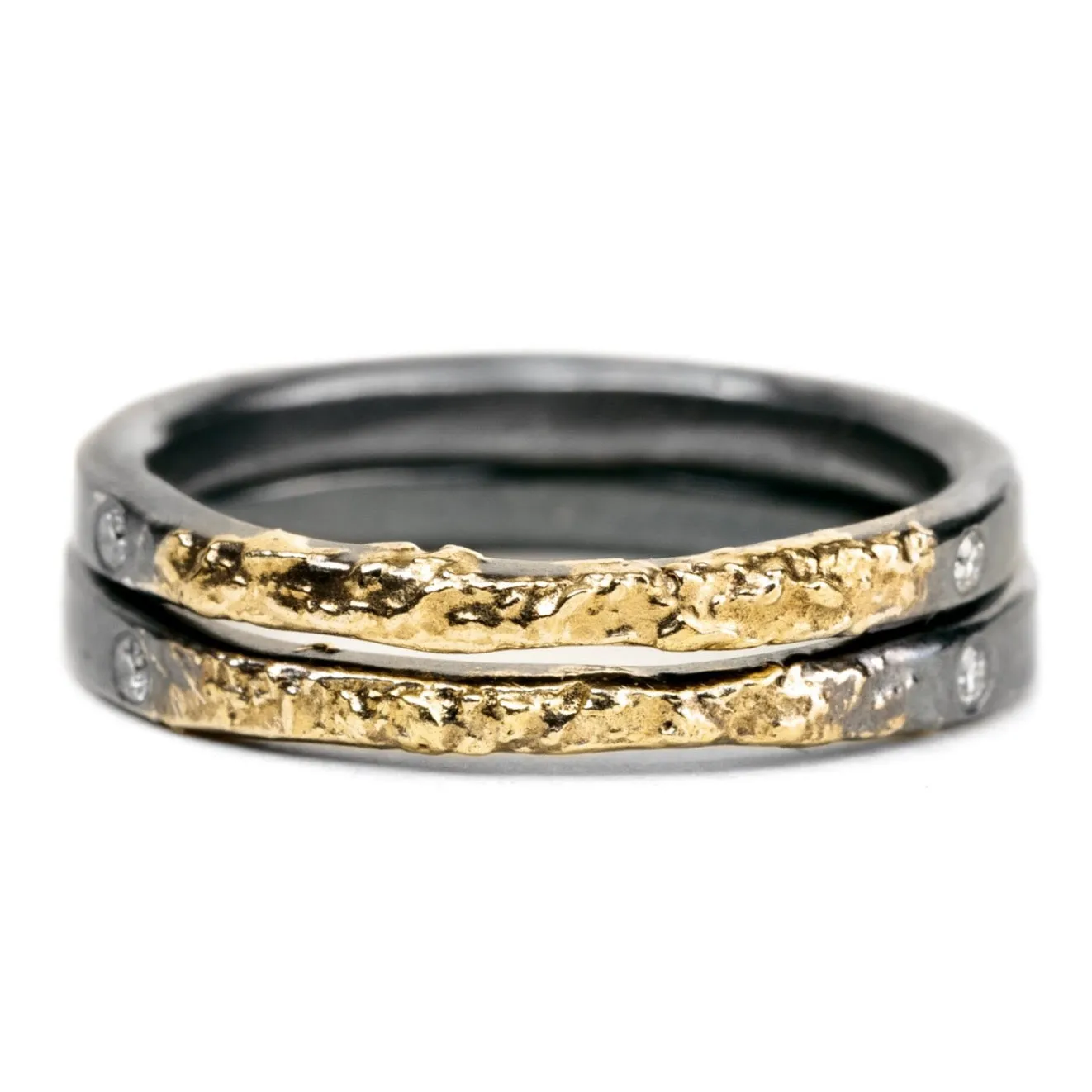 The Jane Stack Rings - 18k Gold, Oxidized Silver   Diamonds