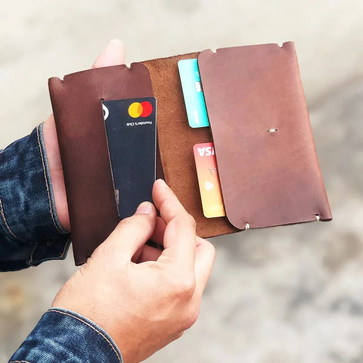The Nova: A Semi-Stitched Leather Wallet - Brown Color