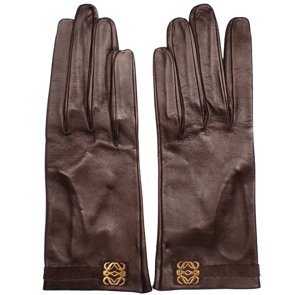 Vintage Loewe 1846 Brown Leather Gloves Unused Ladies Size 7.5 Spanish