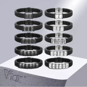 Vnox Custom Leather Bracelets for Men,Personalized 2-6 Names Braid Rope Chain Wristband with Family Names Gifts for Dad Father
