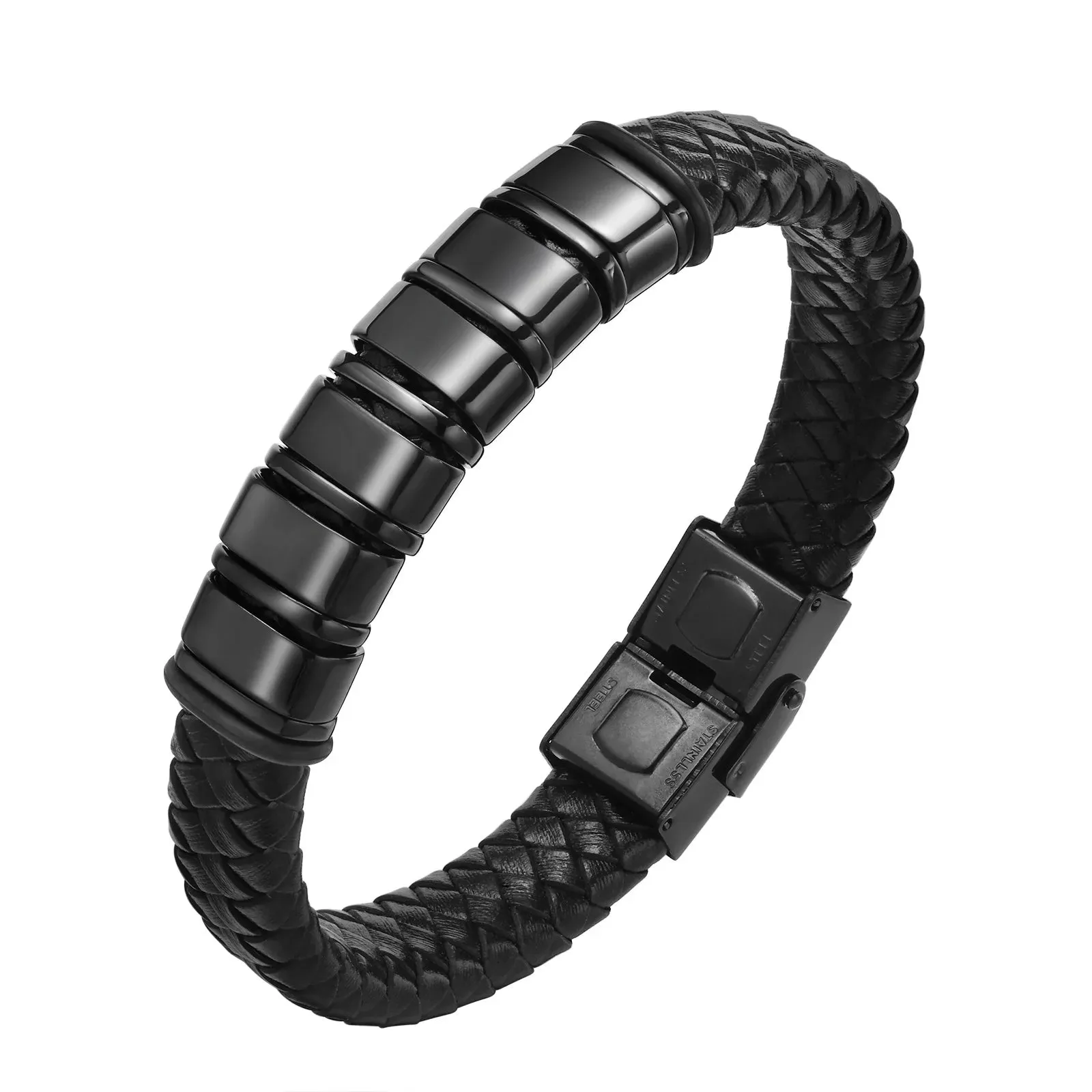 Vnox Custom Leather Bracelets for Men,Personalized 2-6 Names Braid Rope Chain Wristband with Family Names Gifts for Dad Father