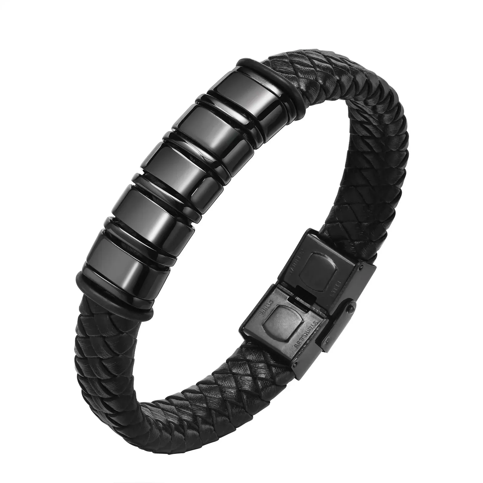 Vnox Custom Leather Bracelets for Men,Personalized 2-6 Names Braid Rope Chain Wristband with Family Names Gifts for Dad Father