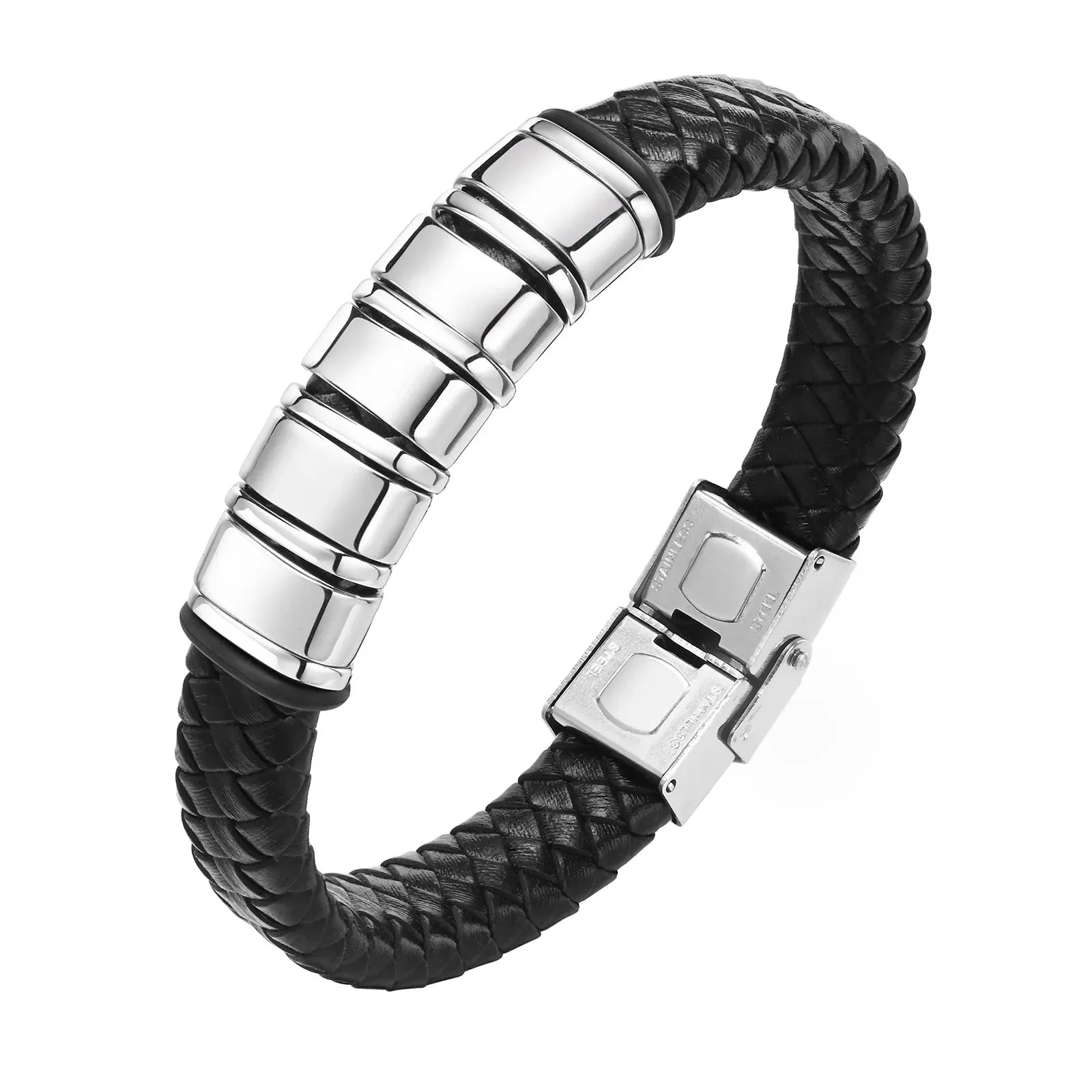 Vnox Custom Leather Bracelets for Men,Personalized 2-6 Names Braid Rope Chain Wristband with Family Names Gifts for Dad Father