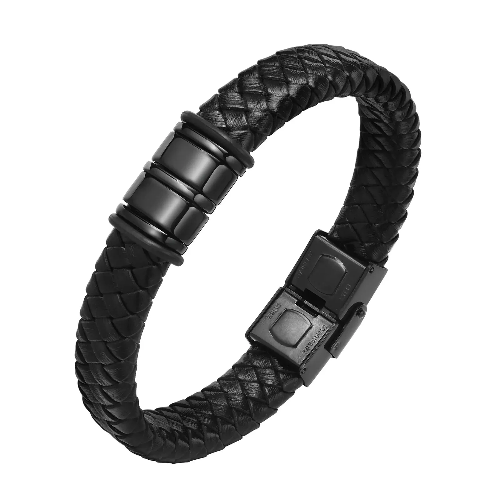 Vnox Custom Leather Bracelets for Men,Personalized 2-6 Names Braid Rope Chain Wristband with Family Names Gifts for Dad Father