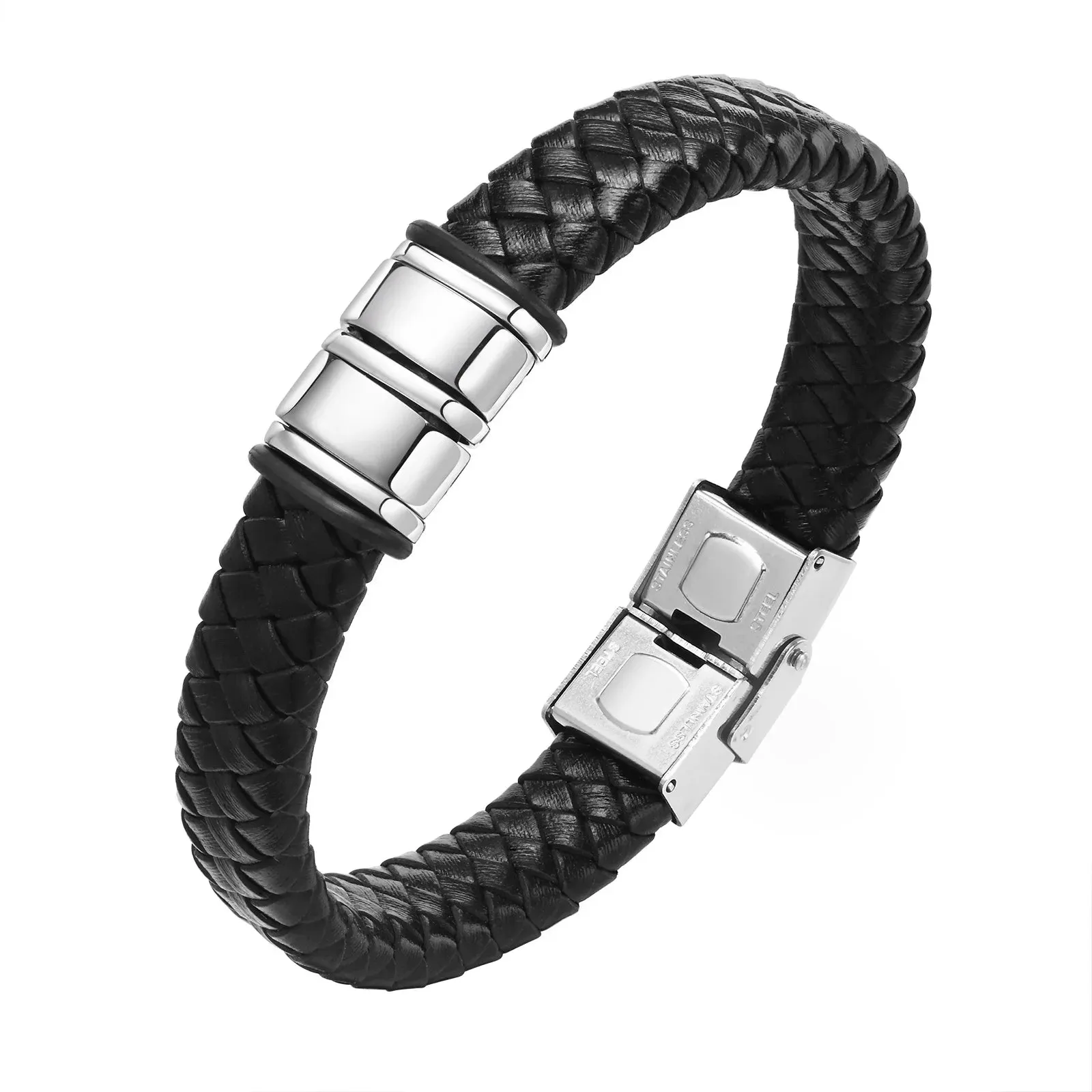 Vnox Custom Leather Bracelets for Men,Personalized 2-6 Names Braid Rope Chain Wristband with Family Names Gifts for Dad Father