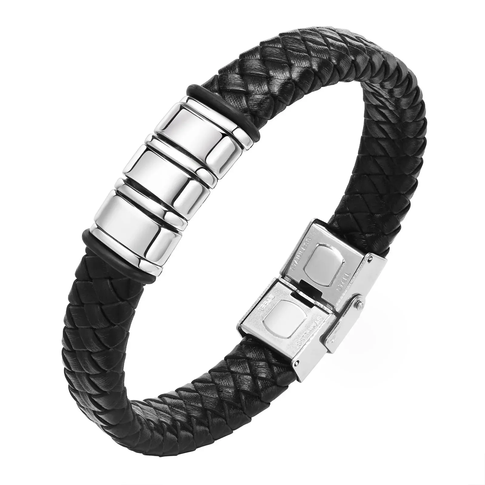 Vnox Custom Leather Bracelets for Men,Personalized 2-6 Names Braid Rope Chain Wristband with Family Names Gifts for Dad Father