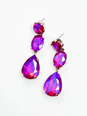 Wendy - Tiered Rhinestone Statement Earrings (Iridescent Fuschia)
