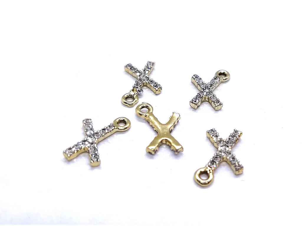 White 'X' Stone Studded Metallic Charms
