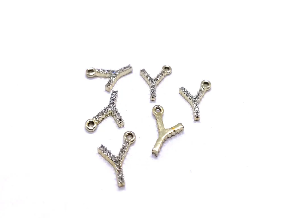 White 'Y' Stone Studded Metallic Charms