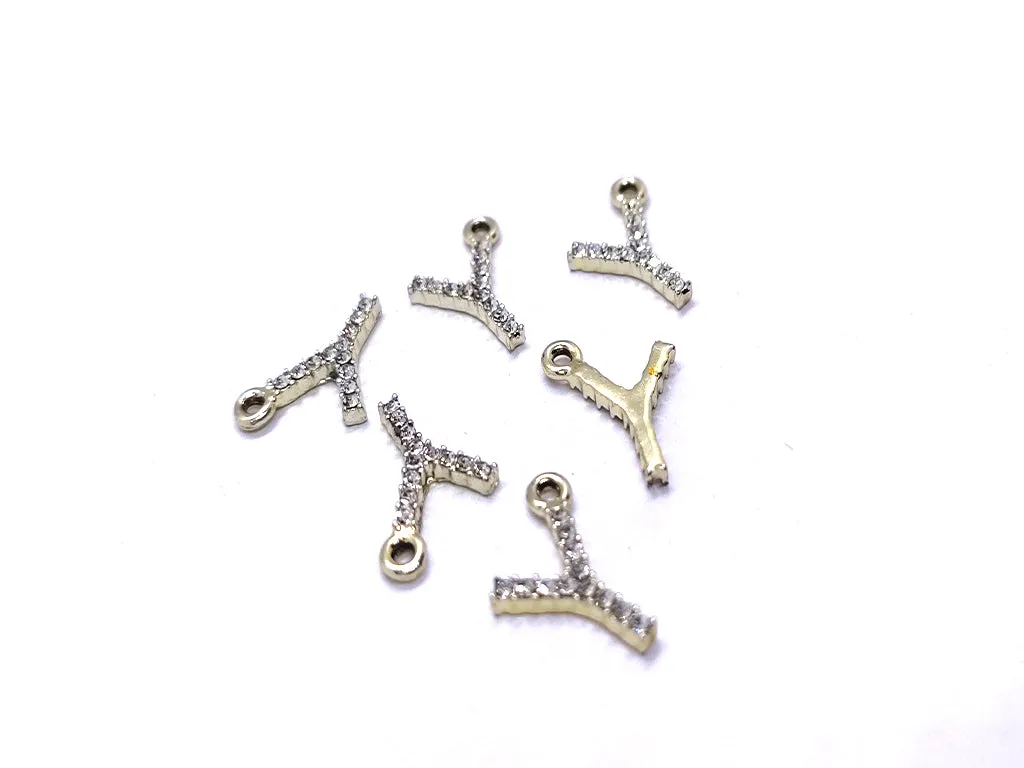 White 'Y' Stone Studded Metallic Charms