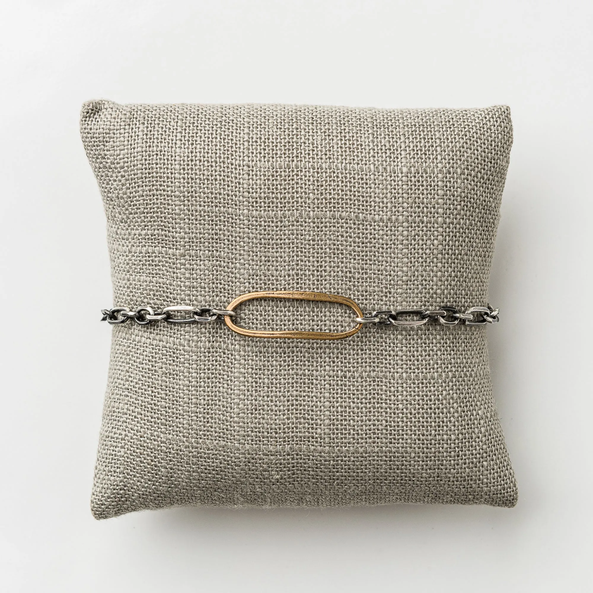 Yellow Bronze Oval Bracelet on Alternating Cable Chain