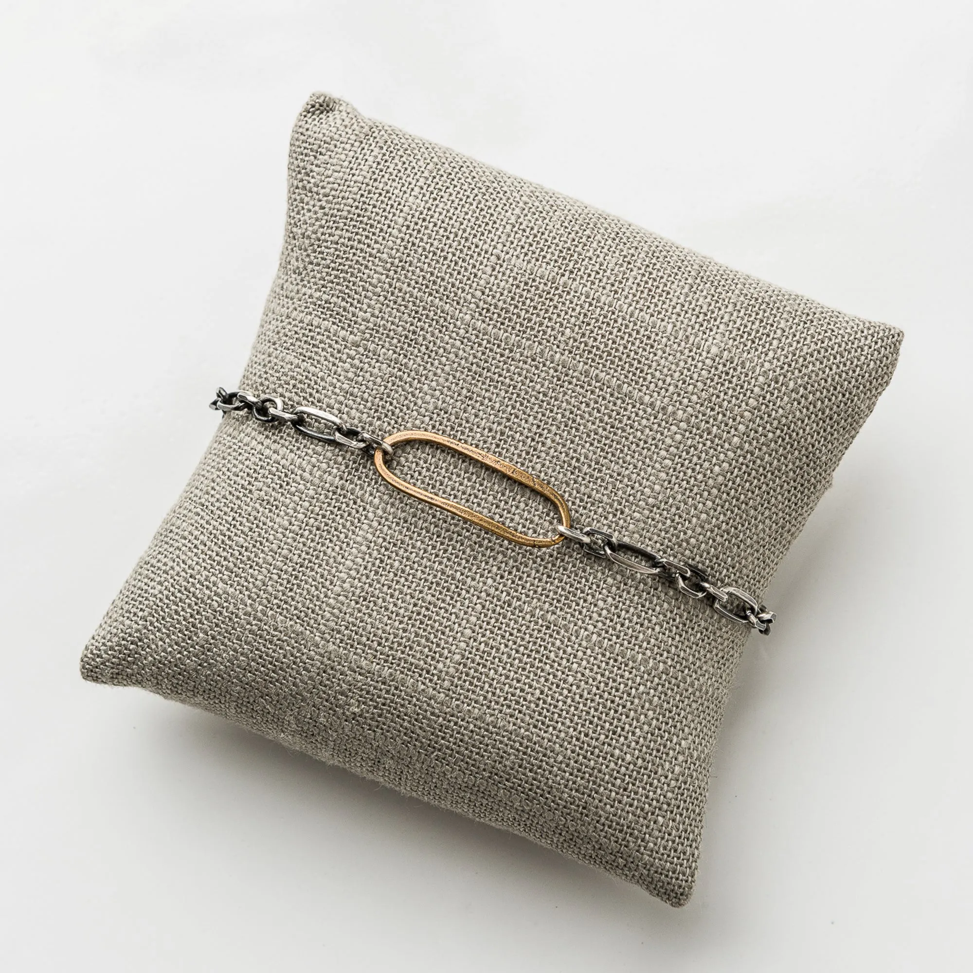 Yellow Bronze Oval Bracelet on Alternating Cable Chain