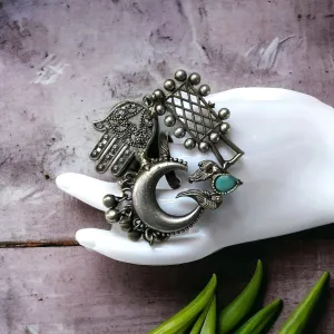 Yuvaana Silver Lookalike Oxidised Finger Ring